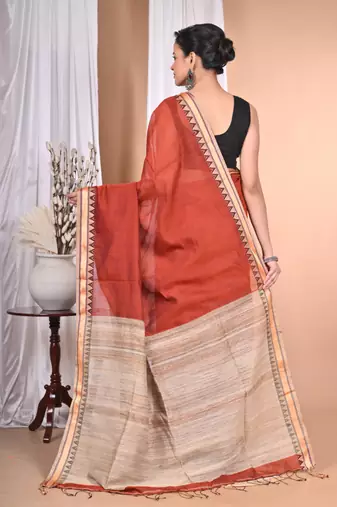brown Cotton Dhakai Jamdani Handloom Saree With Blouse