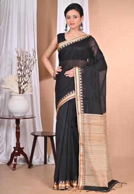 black Cotton Dhakai Jamdani Handloom Saree With Blouse 1
