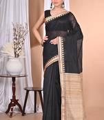 black Cotton Dhakai Jamdani Handloom Saree With Blouse