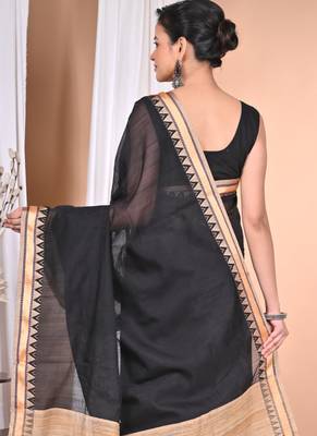 black Cotton Dhakai Jamdani Handloom Saree With Blouse 4