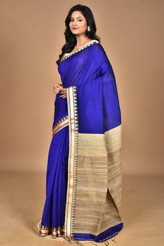 blue Cotton Dhakai Jamdani Handloom Saree With Blouse