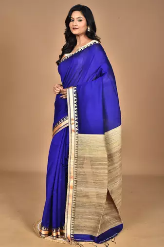 blue Cotton Dhakai Jamdani Handloom Saree With Blouse