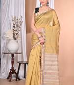 light golden Cotton Dhakai Jamdani Handloom Saree With Blouse