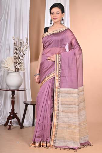 light purple Cotton Dhakai Jamdani Handloom Saree With Blouse