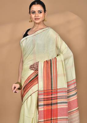 Cream Cotton Dhakai Jamdani Handloom Saree 1