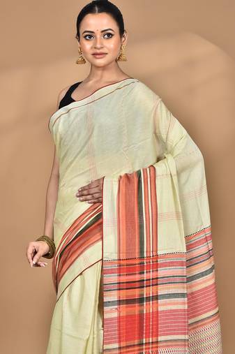 Cream Cotton Dhakai Jamdani Handloom Saree