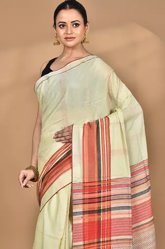 Cream Cotton Dhakai Jamdani Handloom Saree