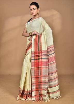 Cream Cotton Dhakai Jamdani Handloom Saree 2