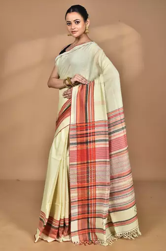 Cream Cotton Dhakai Jamdani Handloom Saree