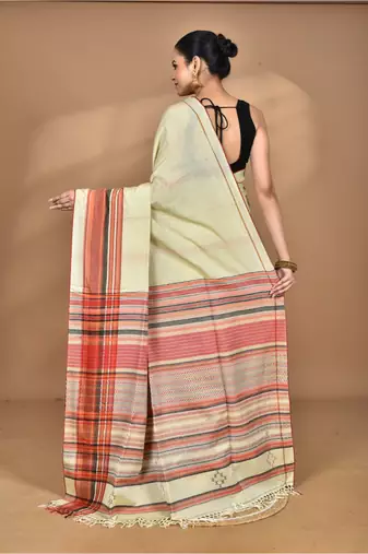 Cream Cotton Dhakai Jamdani Handloom Saree