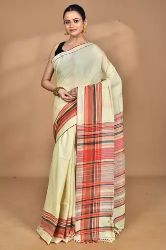 Cream Cotton Dhakai Jamdani Handloom Saree