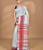 grey Cotton Dhakai Jamdani Handloom Saree With Blouse