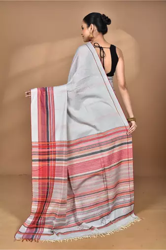 grey Cotton Dhakai Jamdani Handloom Saree With Blouse