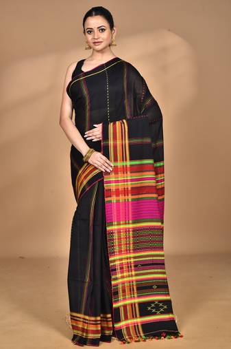 black Cotton Dhakai Jamdani Handloom Saree