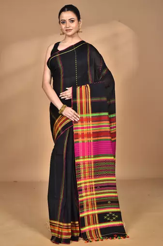 black Cotton Dhakai Jamdani Handloom Saree