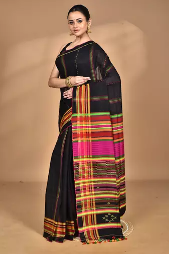 black Cotton Dhakai Jamdani Handloom Saree