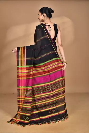 black Cotton Dhakai Jamdani Handloom Saree