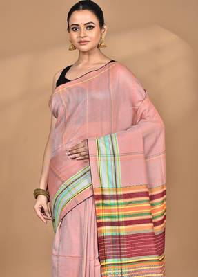 peach Cotton Dhakai Jamdani Handloom Saree 2