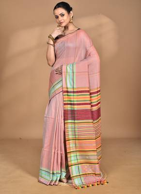 peach Cotton Dhakai Jamdani Handloom Saree 3