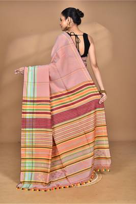 peach Cotton Dhakai Jamdani Handloom Saree 4
