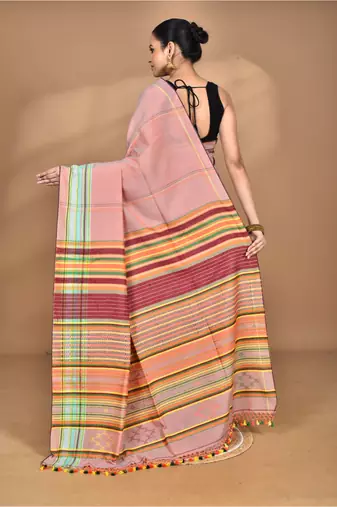 peach Cotton Dhakai Jamdani Handloom Saree