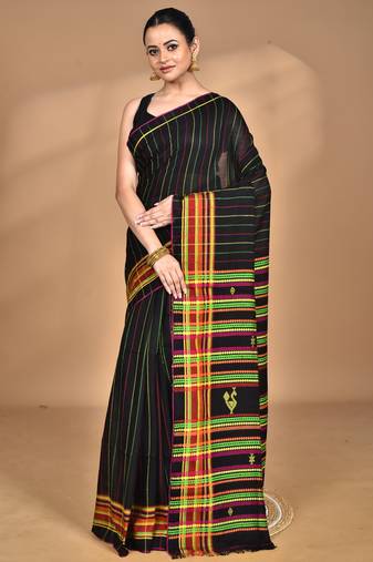 black Cotton Dhakai Jamdani Handloom Saree