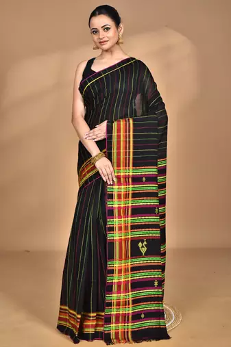 black Cotton Dhakai Jamdani Handloom Saree