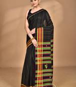 black Cotton Dhakai Jamdani Handloom Saree