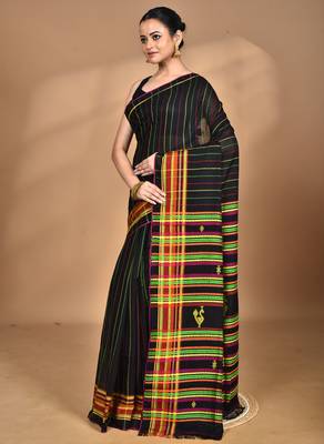 black Cotton Dhakai Jamdani Handloom Saree 3