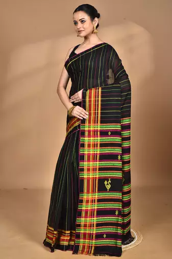 black Cotton Dhakai Jamdani Handloom Saree