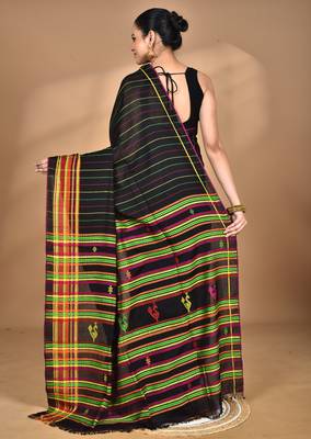 black Cotton Dhakai Jamdani Handloom Saree 4
