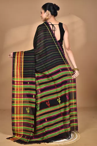 black Cotton Dhakai Jamdani Handloom Saree