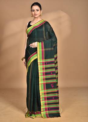 green Cotton Dhakai Jamdani Handloom Saree 1