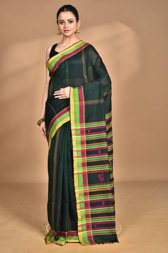 green Cotton Dhakai Jamdani Handloom Saree