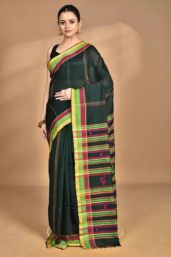 green Cotton Dhakai Jamdani Handloom Saree