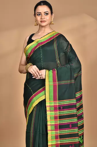 green Cotton Dhakai Jamdani Handloom Saree