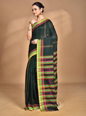 green Cotton Dhakai Jamdani Handloom Saree 3