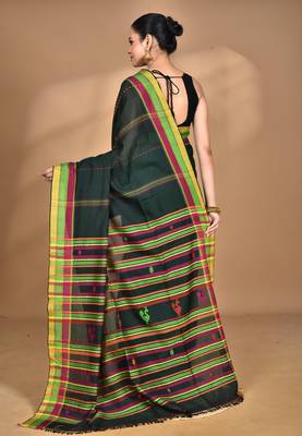 green Cotton Dhakai Jamdani Handloom Saree 4