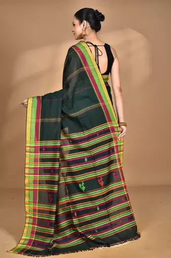 green Cotton Dhakai Jamdani Handloom Saree
