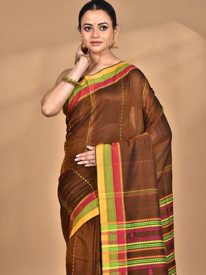 brown Cotton Dhakai Jamdani Handloom Saree 1