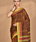 brown Cotton Dhakai Jamdani Handloom Saree