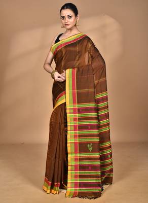 brown Cotton Dhakai Jamdani Handloom Saree 2