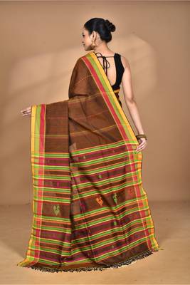 brown Cotton Dhakai Jamdani Handloom Saree 3