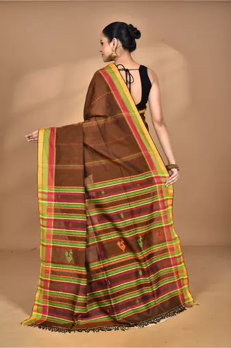 brown Cotton Dhakai Jamdani Handloom Saree
