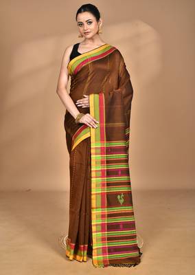 brown Cotton Dhakai Jamdani Handloom Saree 4