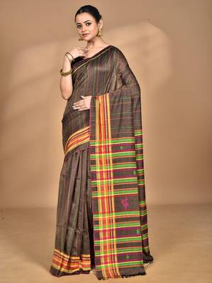brown Cotton Dhakai Jamdani Handloom Saree 1