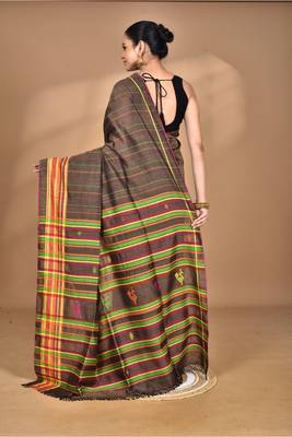 brown Cotton Dhakai Jamdani Handloom Saree 4