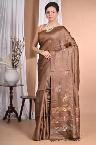 brown Tussar Silk Handloom Saree