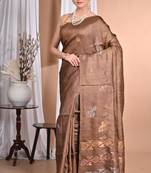 brown Tussar Silk Handloom Saree