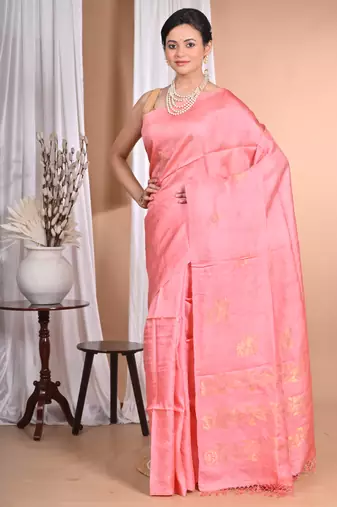 Pink Tussar Silk Handloom Saree
